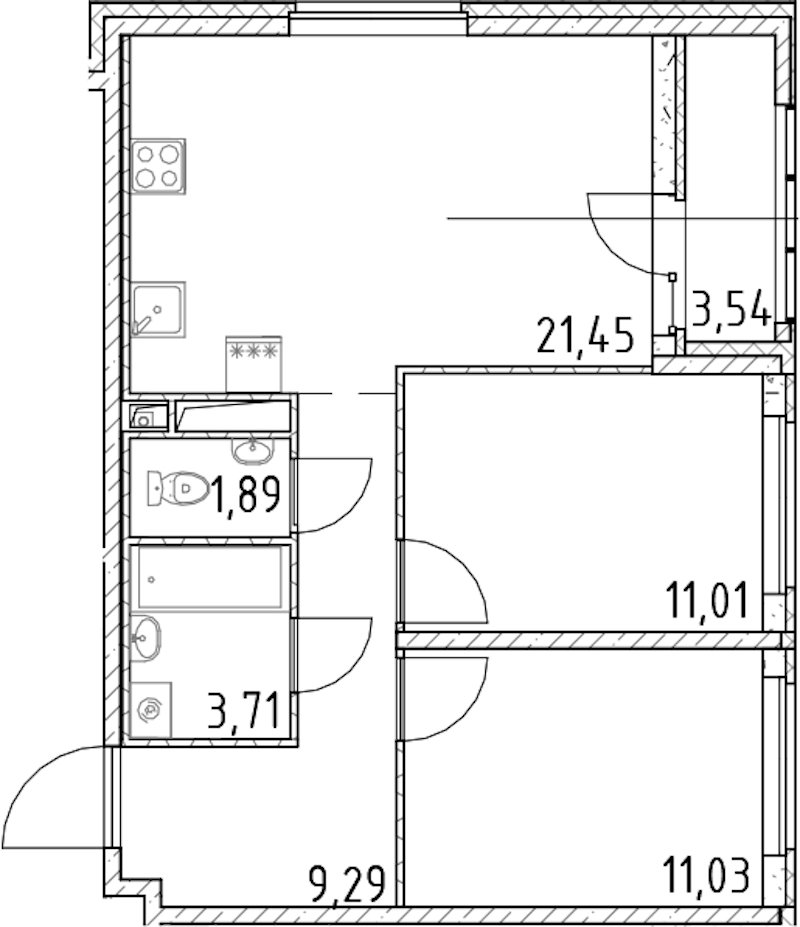 2-комнатная квартира 58.38 м², 14/18 эт., ЖК «Город Первых»